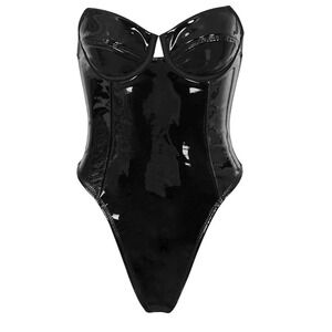 House of London Black Vinyl Corset Bodysuit Women's M Structured Bustier